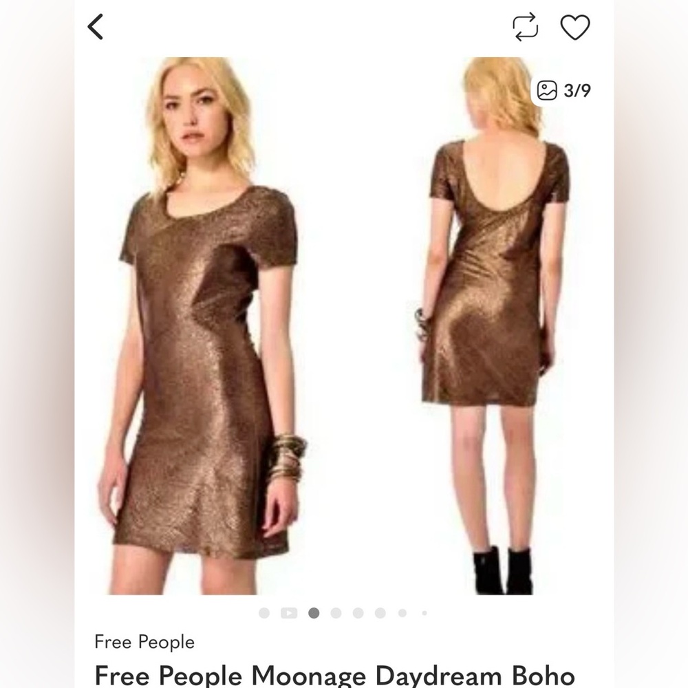 Free People Metallic Brown Short Sleeve Mini Dress